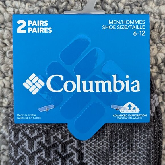 Columbia*‎ Men's COOLMAX Advanced Evaporation 2 Pairs Grey Socks~ Size 6-12 - Picture 2 of 8